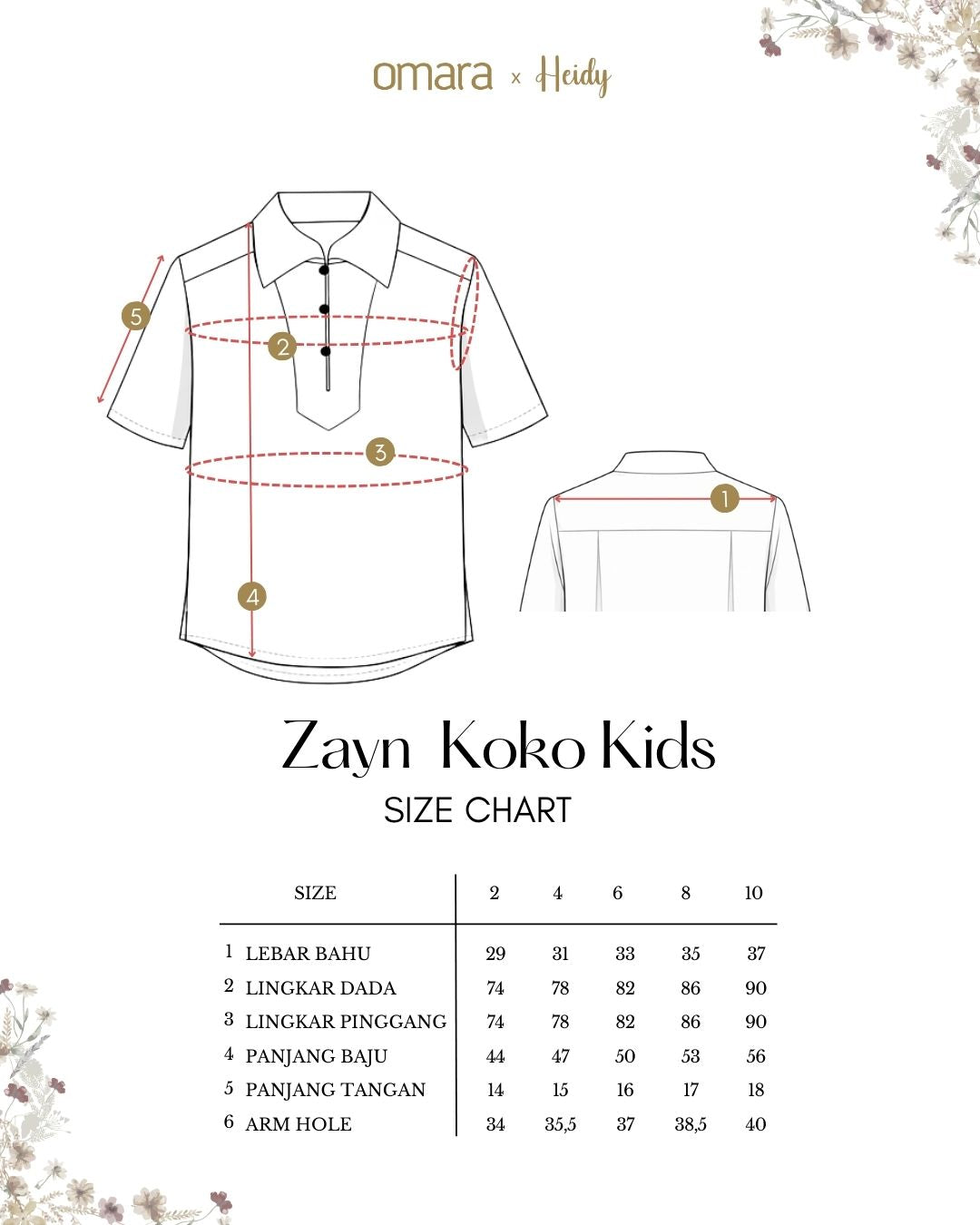 OMARA x Heidy Zayn Half-Button Kids Koko Shirt | Kemeja Koko Anak - Quiet Ornament Sarimbit Series