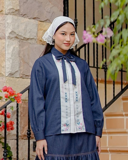 OMARA Niquita Printed Denim Shirt | Atasan Kemeja Wanita - Soft Reverie