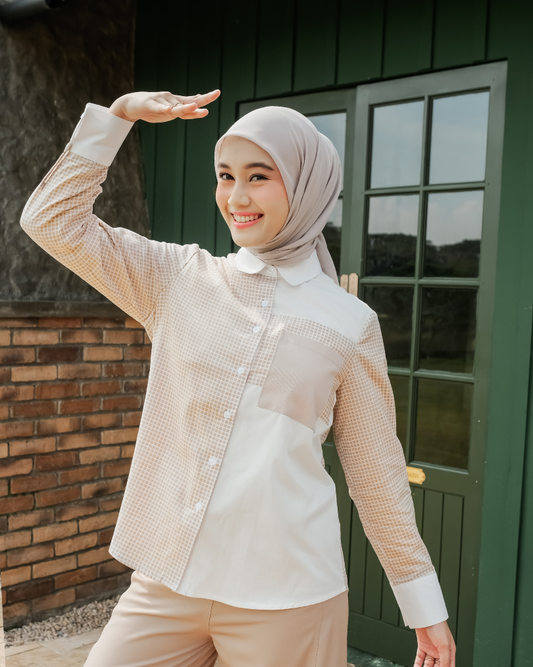 OMARA Willa Gingham Shirt | Kemeja Blouse Wanita Olive Grove