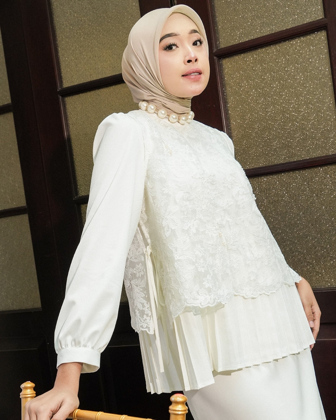 OMARA x Heidy Zamora 2 Piece Lace-Beads Vest Blouse | Atasan Wanita - Quiet Ornament Sarimbit Series