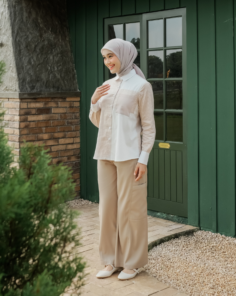 OMARA Willa Gingham Shirt | Kemeja Blouse Wanita Olive Grove