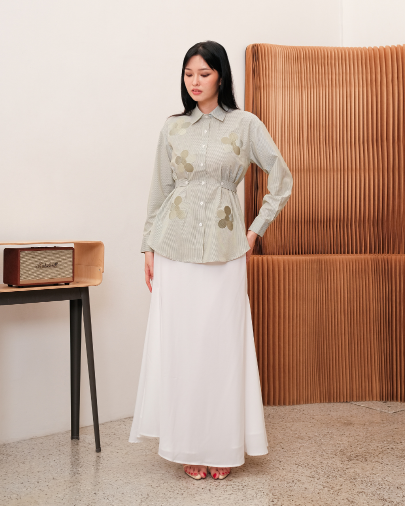 OMARA Zarissa Floral Belted Shirt | Kemeja Blouse Wanita - Easeé