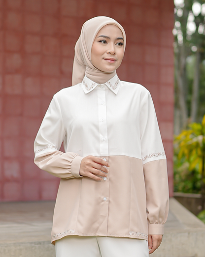 OMARA Alvina Two Tone Embroidery Shirt | Kemeja Blouse Wanita