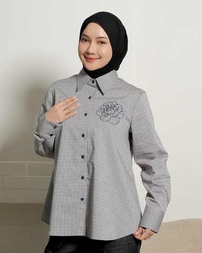 OMARA Viany Flower Gingham Shirt | Kemeja Blouse Wanita