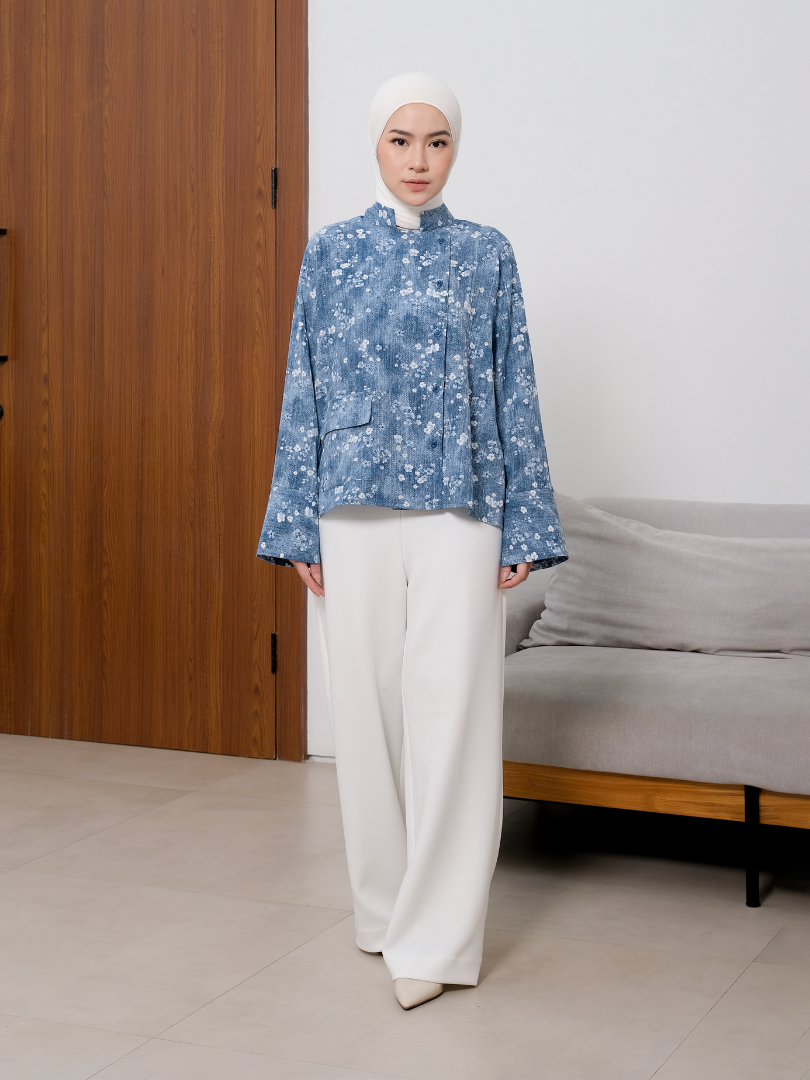 OMARA Dafiyah Mandarin Collar Floral Shirt | Kemeja Blouse Wanita
