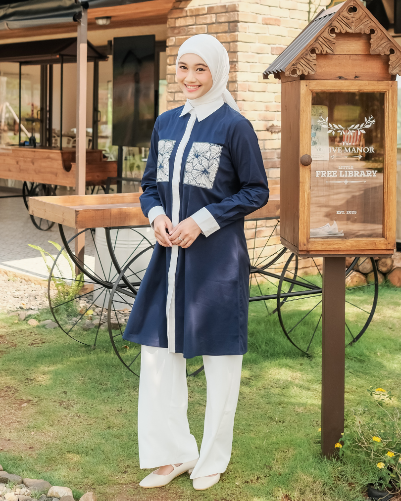 OMARA Wenny Pocket Contrast Tunic | Tunik Wanita - Olive Grove