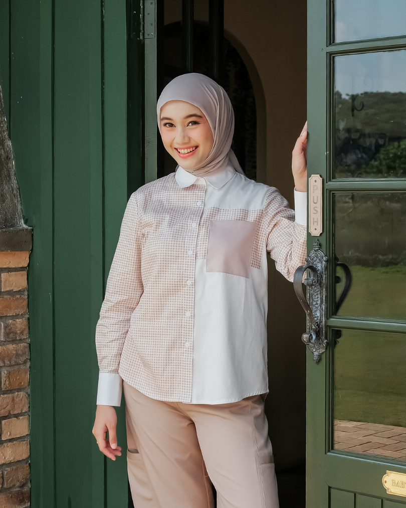 OMARA Willa Gingham Shirt | Kemeja Blouse Wanita Olive Grove
