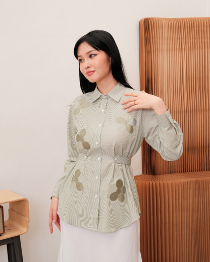 OMARA Zarissa Floral Belted Shirt | Kemeja Blouse Wanita - Easeé