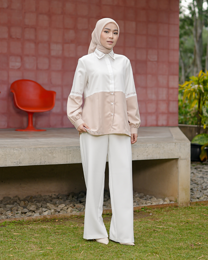 OMARA Alvina Two Tone Embroidery Shirt | Kemeja Blouse Wanita