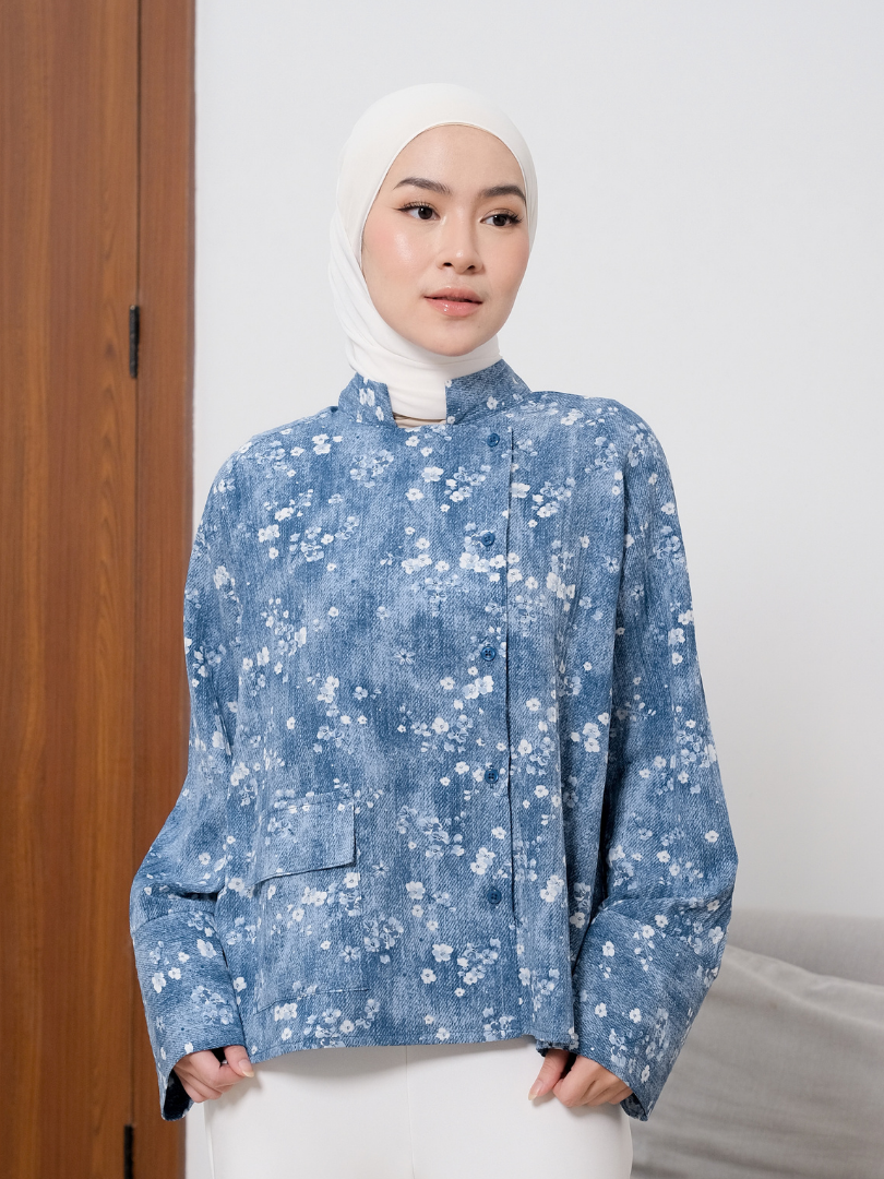 OMARA Dafiyah Mandarin Collar Floral Shirt | Kemeja Blouse Wanita