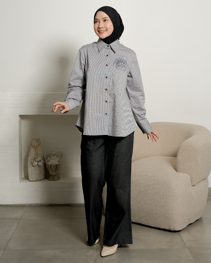 OMARA Viany Flower Gingham Shirt | Kemeja Blouse Wanita
