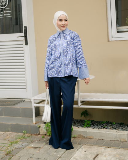 Bernia Layered Colar Stripe Flower Shirt