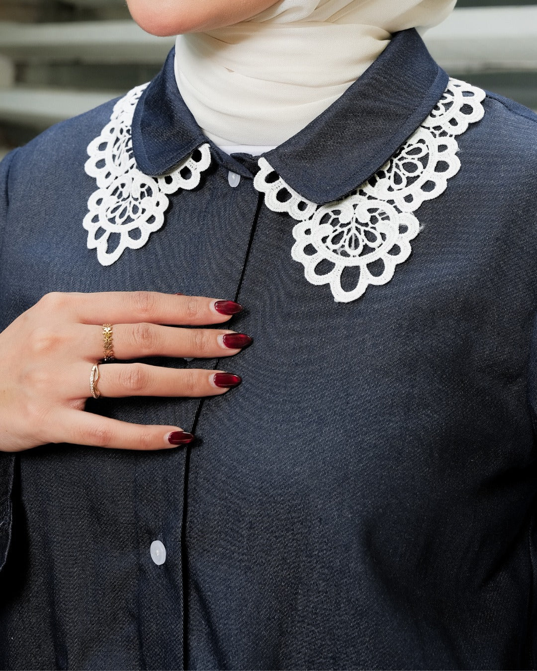 OMARA Averie Lace Denim Shirt | Kemeja Blouse Wanita - Mosaic