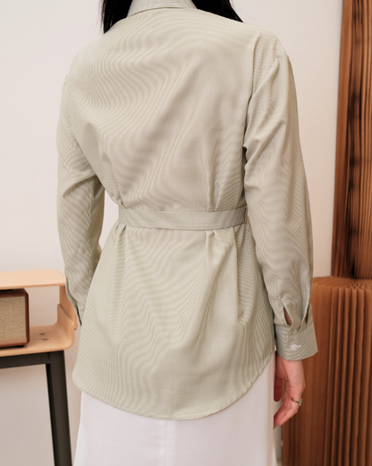 OMARA Zarissa Floral Belted Shirt | Kemeja Blouse Wanita - Easeé