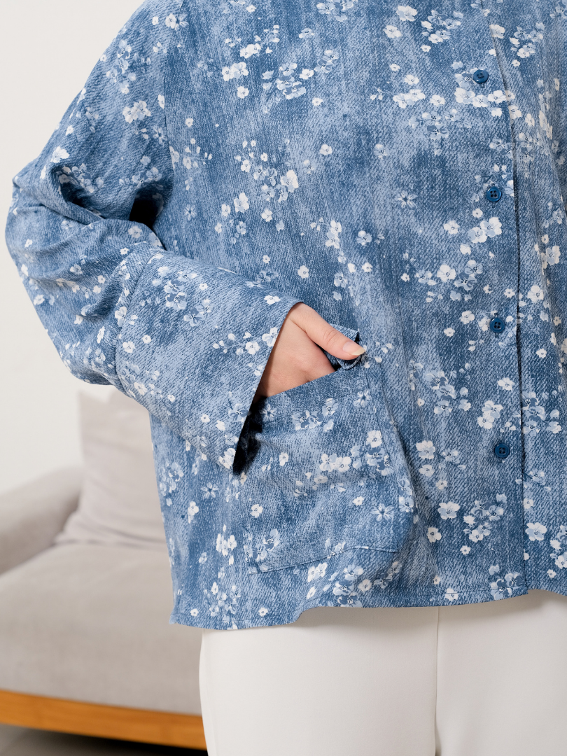 OMARA Dafiyah Mandarin Collar Floral Shirt | Kemeja Blouse Wanita