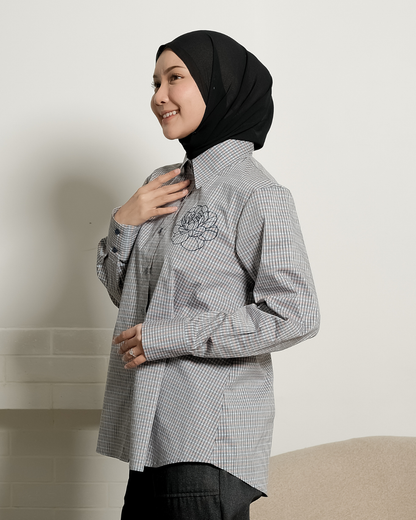 OMARA Viany Flower Gingham Shirt | Kemeja Blouse Wanita