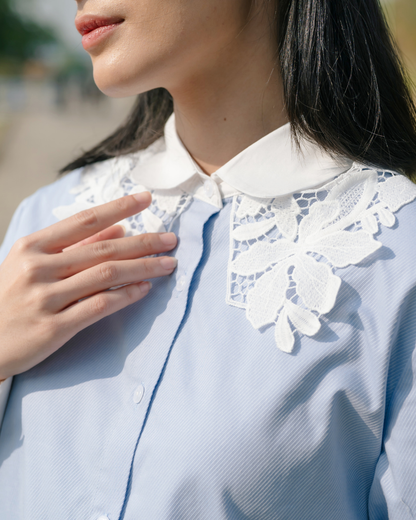 OMARA Velika Scallop Lace Collar Shirt | Kemeja Blouse Wanita - Seoul Stroll