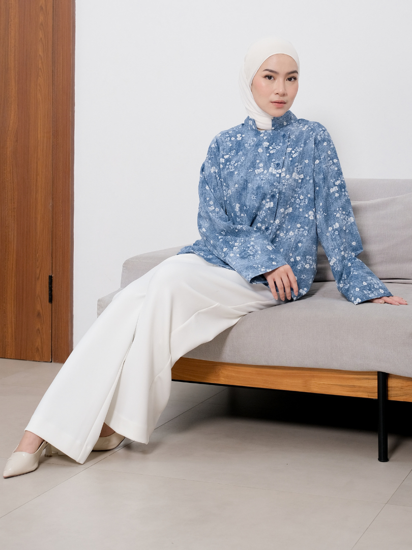 OMARA Dafiyah Mandarin Collar Floral Shirt | Kemeja Blouse Wanita