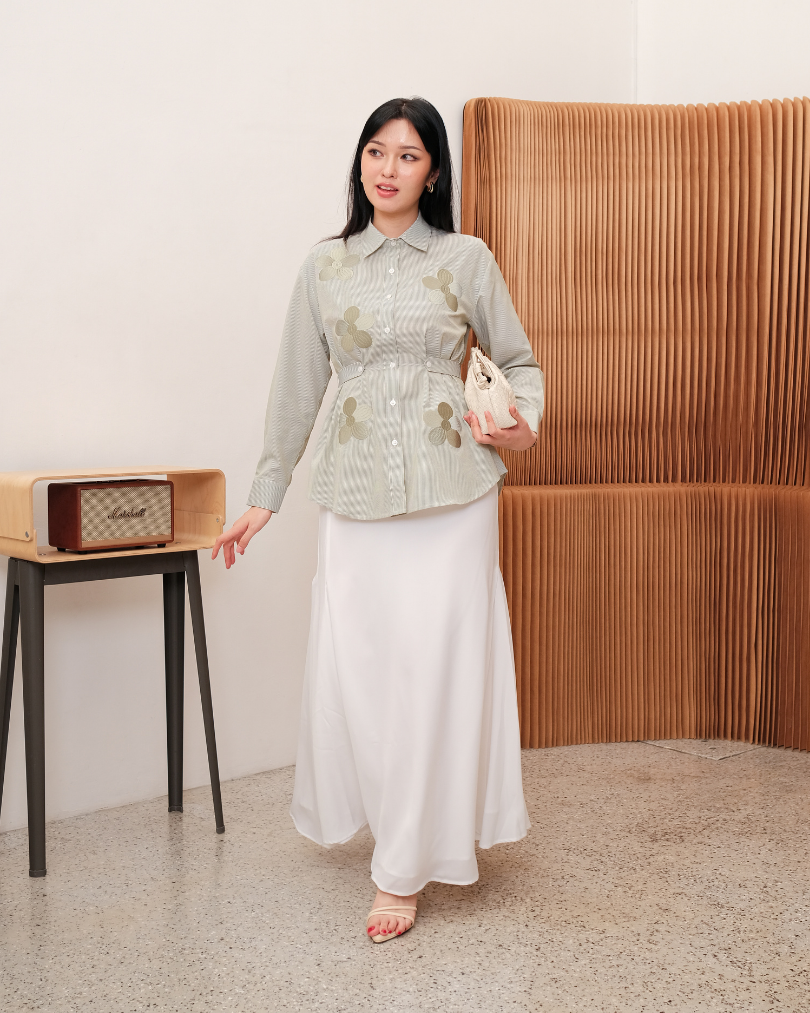 OMARA Zarissa Floral Belted Shirt | Kemeja Blouse Wanita - Easeé