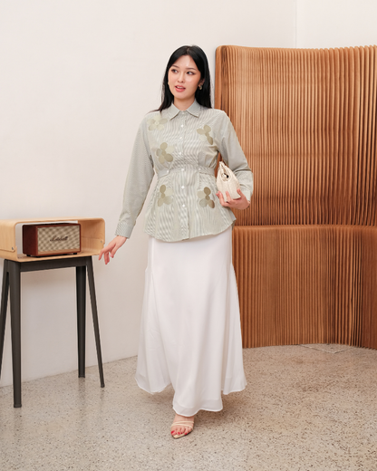 OMARA Zarissa Floral Belted Shirt | Kemeja Blouse Wanita - Easeé