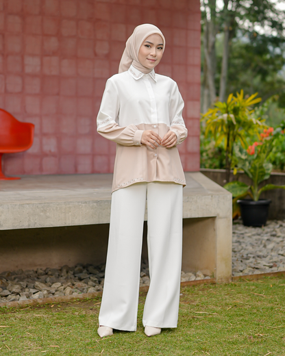 OMARA Alvina Two Tone Embroidery Shirt | Kemeja Blouse Wanita