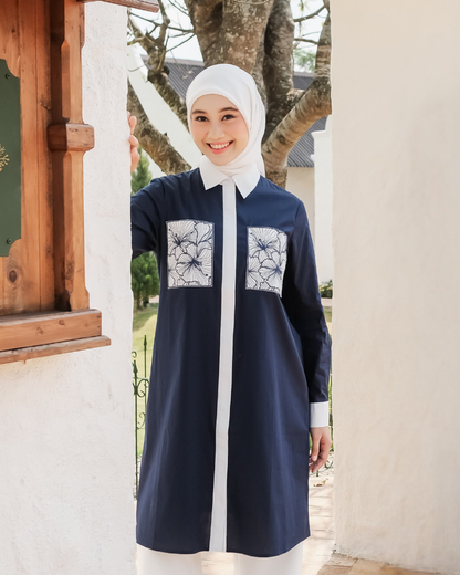 OMARA Wenny Pocket Contrast Tunic | Tunik Wanita - Olive Grove