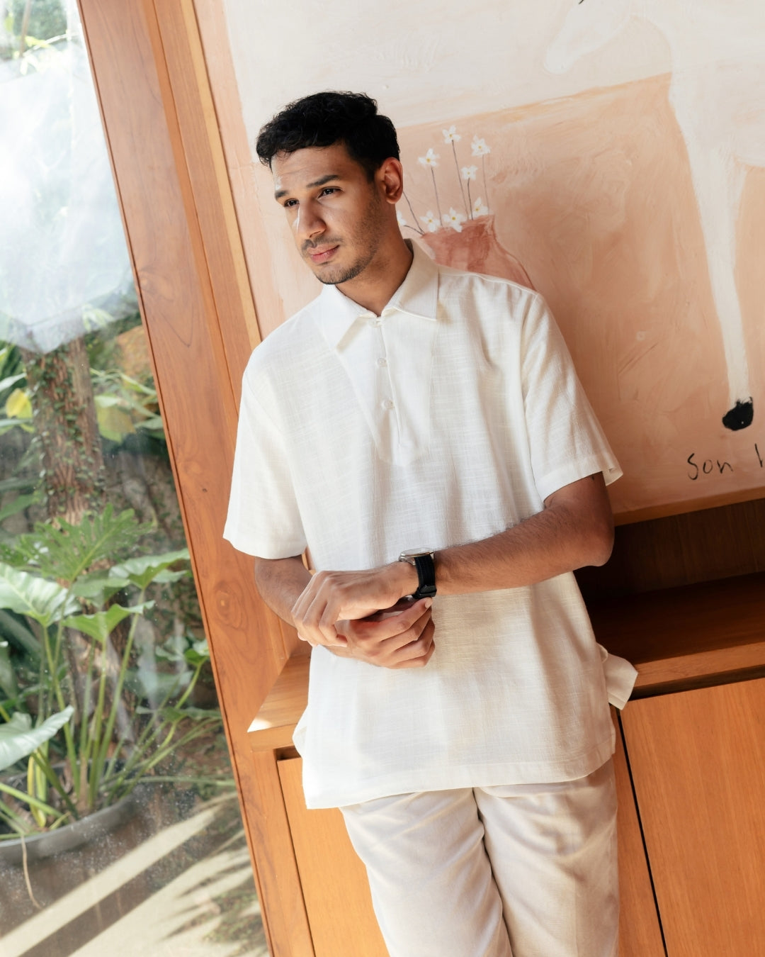 OMARA x Heidy Zayn Half-Button Koko Shirt | Kemeja Koko Pria - Quiet Ornament Sarimbit Series