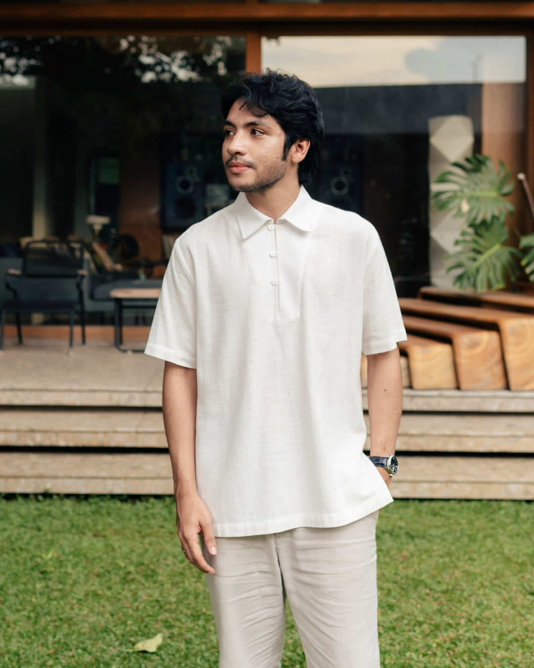 OMARA x Heidy Zayn Half-Button Koko Shirt | Kemeja Koko Pria - Quiet Ornament Sarimbit Series