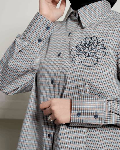 OMARA Viany Flower Gingham Shirt | Kemeja Blouse Wanita