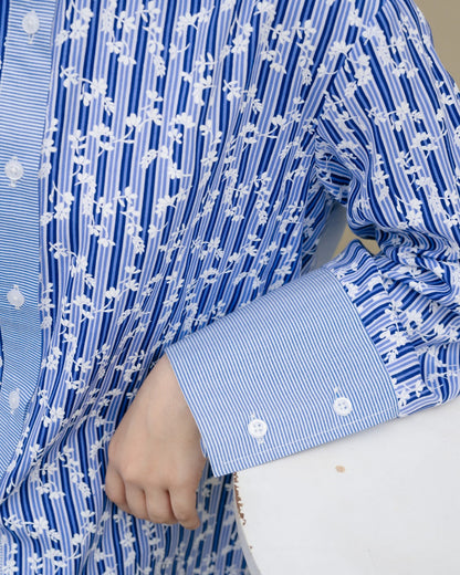 Bernia Layered Colar Stripe Flower Shirt