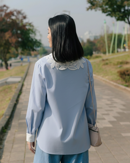 OMARA Velika Scallop Lace Collar Shirt | Kemeja Blouse Wanita - Seoul Stroll