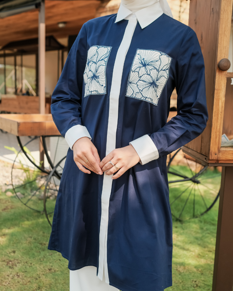 OMARA Wenny Pocket Contrast Tunic | Tunik Wanita - Olive Grove