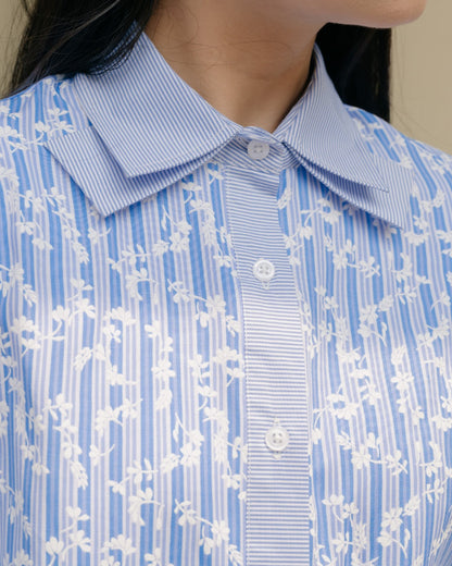 Bernia Layered Colar Stripe Flower Shirt