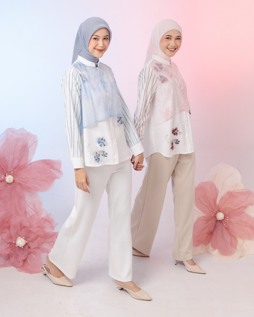 OMARA Charita Blossom Sheer Blouse | Kemeja Blouse Wanita - Gardenia