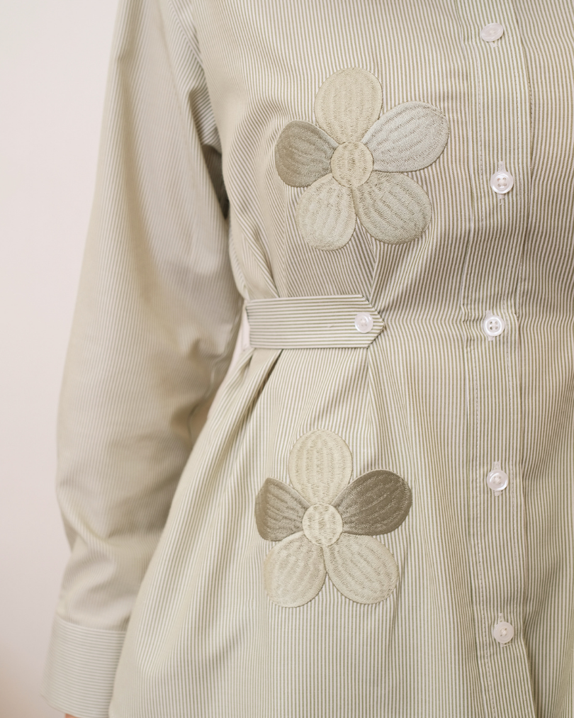 OMARA Zarissa Floral Belted Shirt | Kemeja Blouse Wanita - Easeé