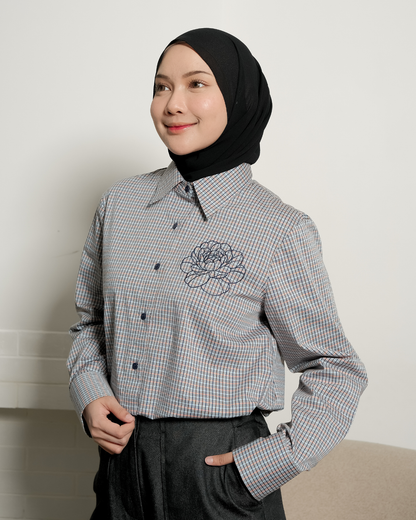 OMARA Viany Flower Gingham Shirt | Kemeja Blouse Wanita