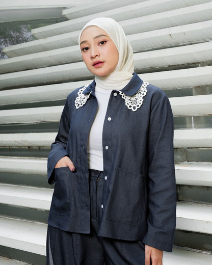 OMARA Averie Lace Denim Shirt | Kemeja Blouse Wanita - Mosaic