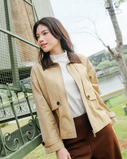 OMARA Wynona Contrast Collar Jacket | Jaket Wanita - Olive Grove