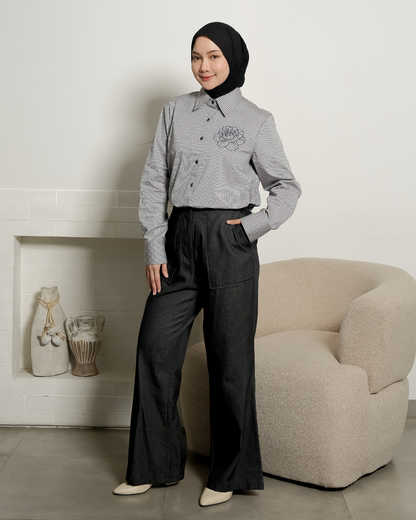 OMARA Viany Flower Gingham Shirt | Kemeja Blouse Wanita