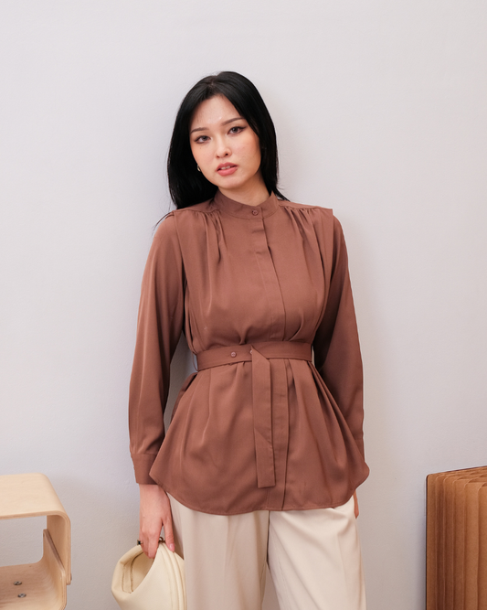 OMARA Zisel Belted Blouse | Kemeja Wanita - Easeé