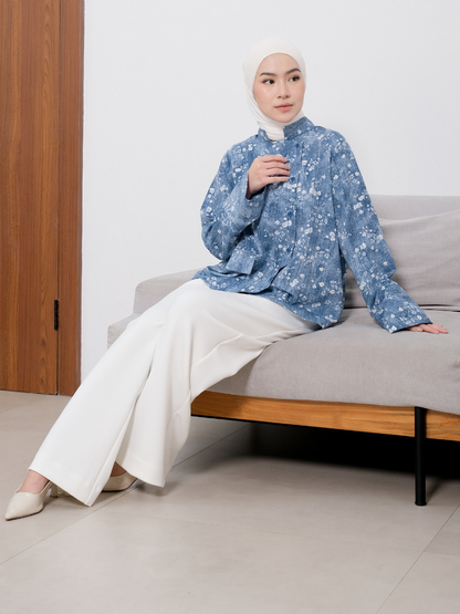 OMARA Dafiyah Mandarin Collar Floral Shirt | Kemeja Blouse Wanita