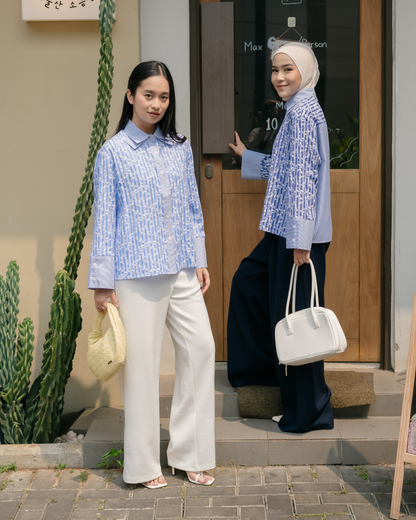 Bernia Layered Colar Stripe Flower Shirt
