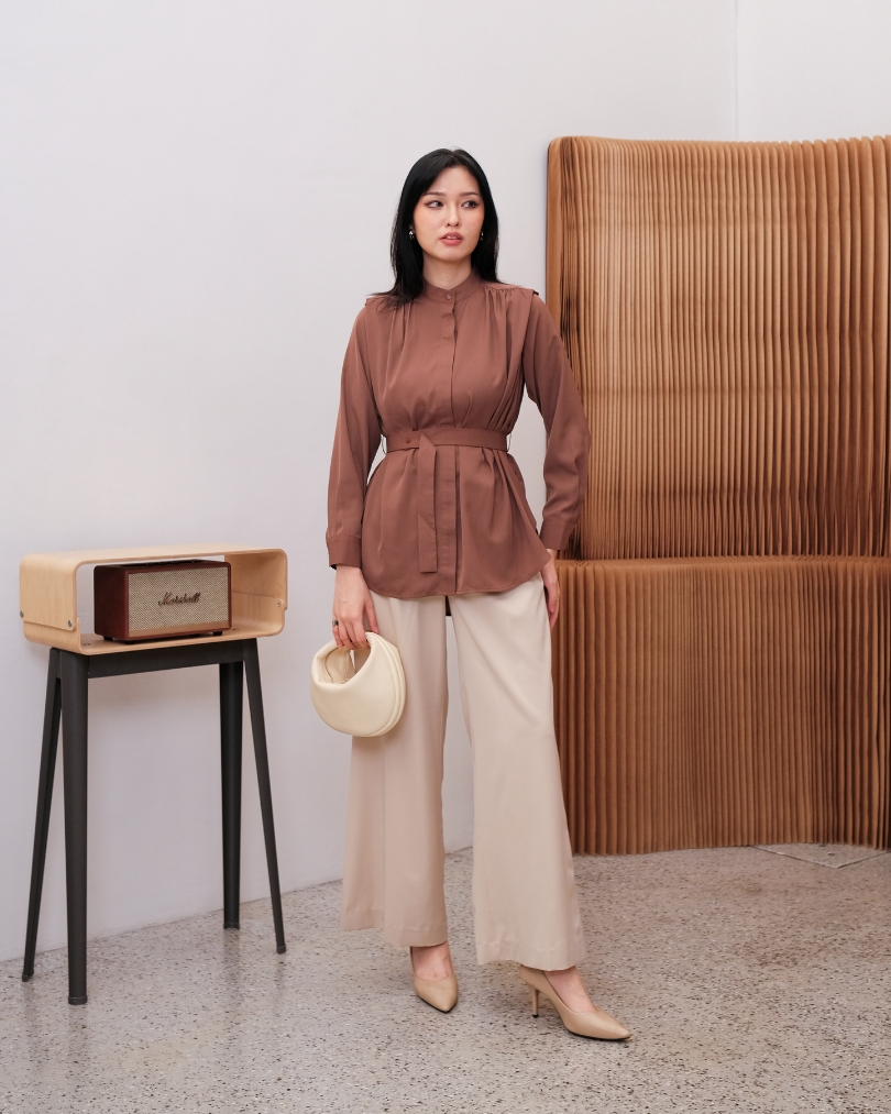 OMARA Zisel Belted Blouse | Kemeja Wanita - Easeé