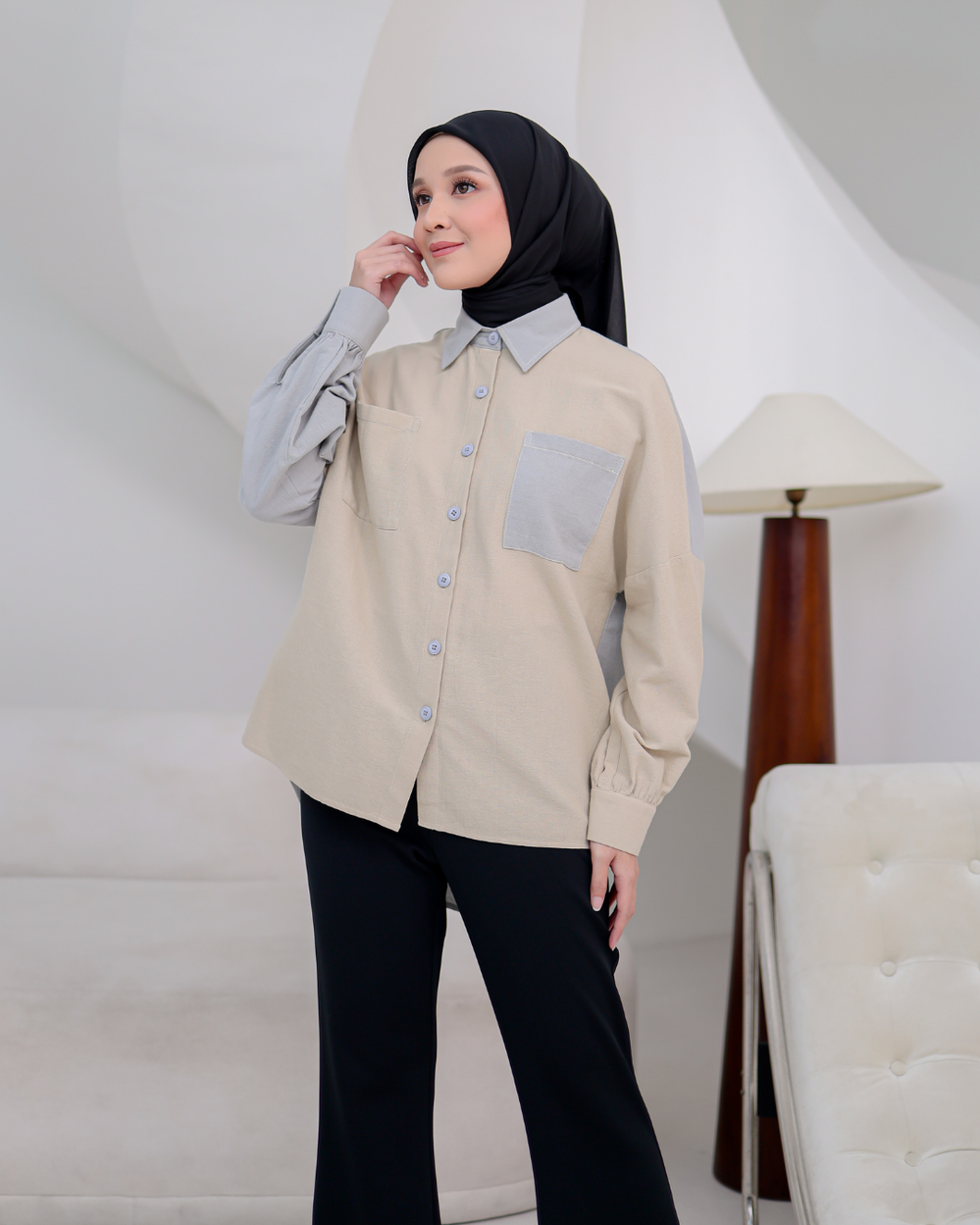 OMARA Keira Two Tone Shirt | Kemeja Wanita - Palette