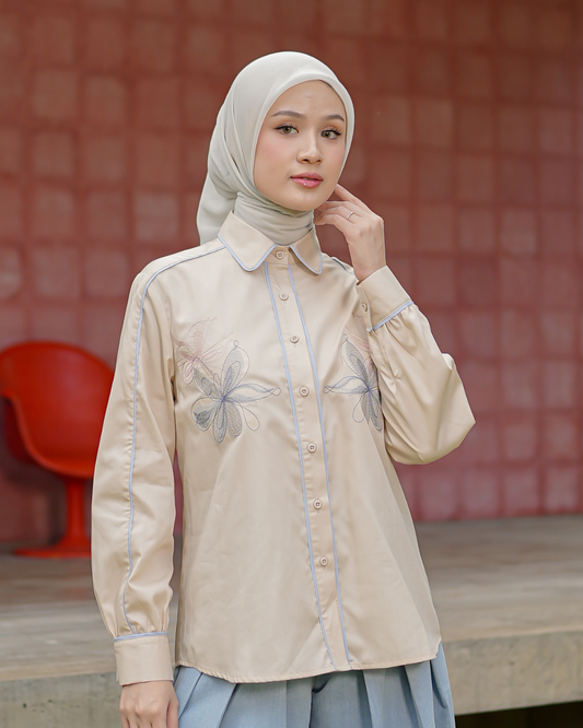 OMARA Alinea Flower Embroidery Shirt | Kemeja Blouse Wanita