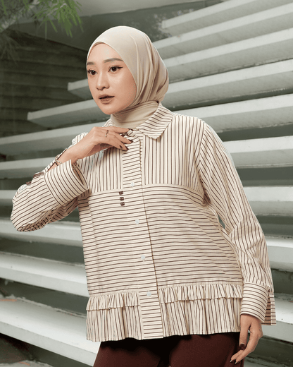 OMARA Aruna Stripe Ruffle Shirt | Kemeja Blouse Wanita - Mosaic