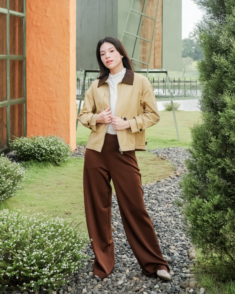 OMARA Wynona Contrast Collar Jacket | Jaket Wanita - Olive Grove