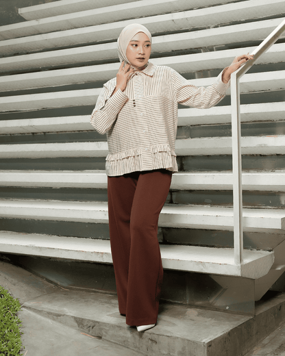 OMARA Aruna Stripe Ruffle Shirt | Kemeja Blouse Wanita - Mosaic