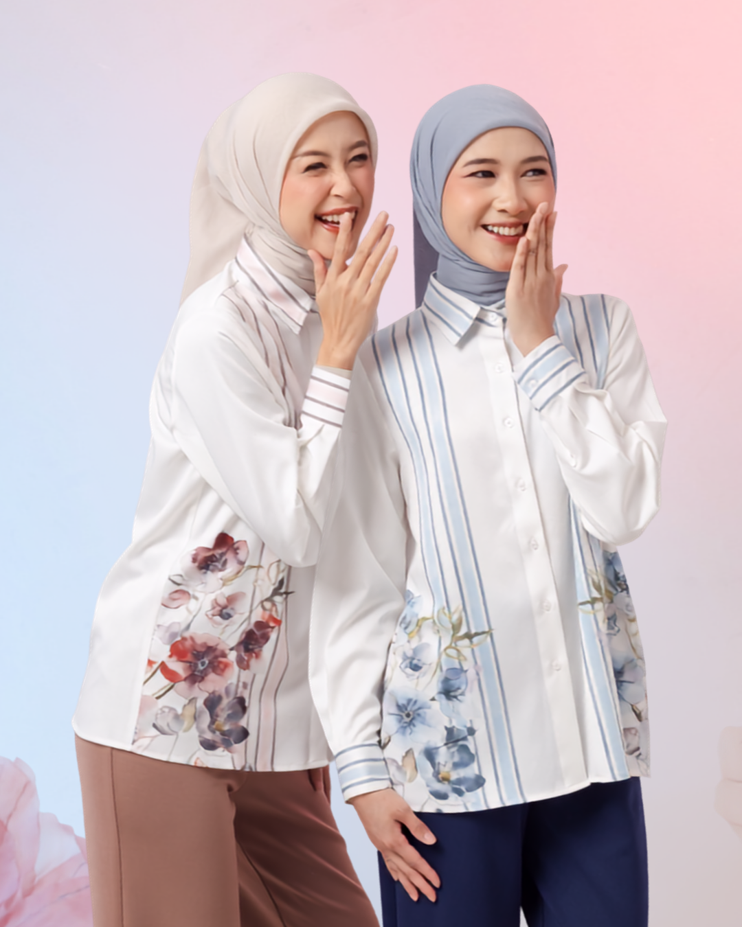 OMARA Charice Floral Stripe Shirt | Kemeja Blouse Wanita - Gardenia