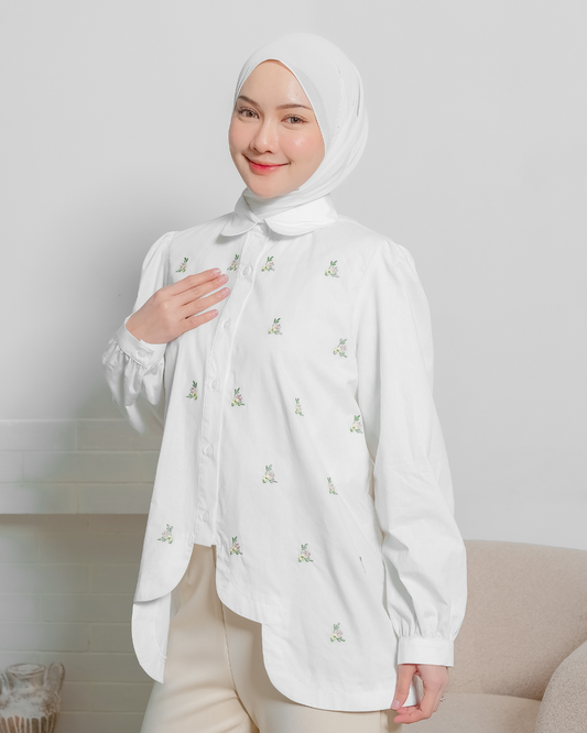 OMARA Venezia Scallop Flower Embroidery Shirt | Kemeja Blouse Wanita